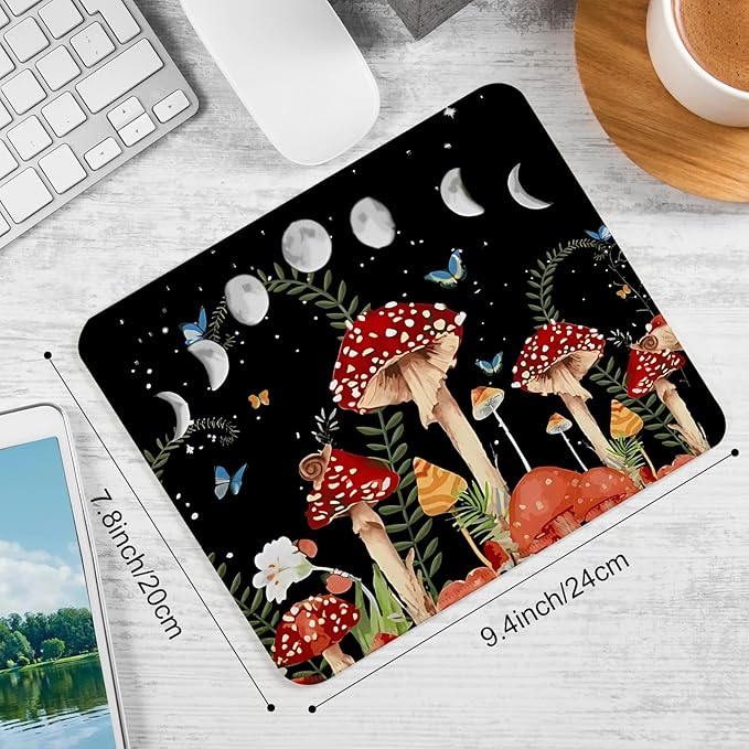 Cute Mushroom Square Mouse Pad,Non-Slip Rubber Base Mouse Pad,Home Office Decoration Desktop Accessory,Laptop Mouse Pad for Office Laptops,9.4x7.8x0.12inch 2