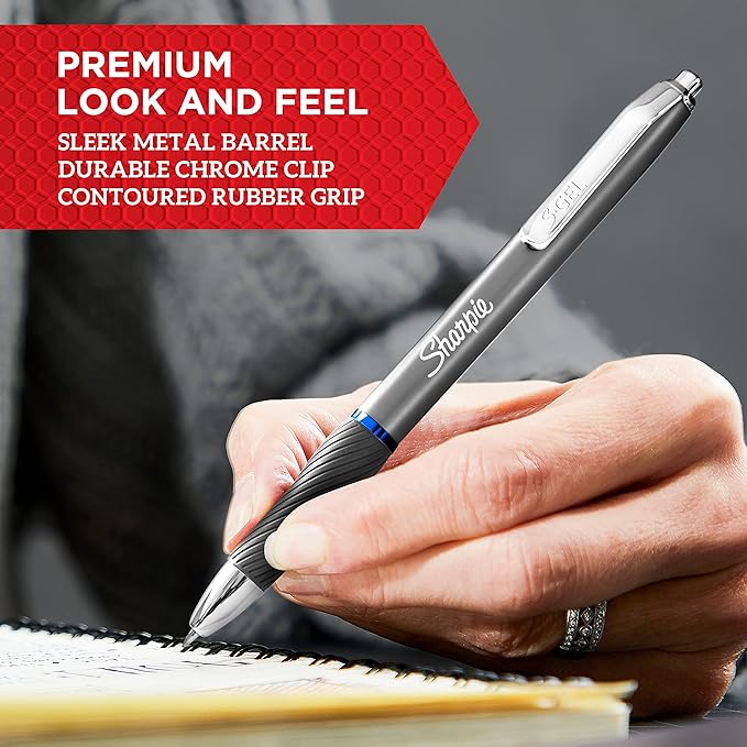 Sharpie S-Gel Gel Pens Sleek Metal Barrel Matte Black Medium Point (0.7mm) Black Ink 12 Count