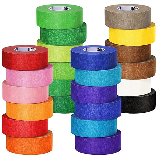 24 Rolls Bulk Colored Masking Tape for Art, 1 inch x 720 Yards for Crafts, Labeling, DIY Decorative, Colored Painters Tape, Rainbow Colors Tape for General Use Projects, Easy Tear No Residue