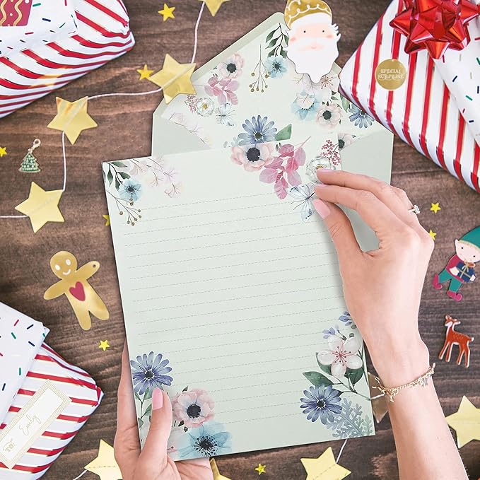 SCStyle Stationary Paper and Envelopes Set Contain 48Sheets Writing Paper 5.9X7.7Inch+24 Pcs A6 Cute Envelopes 4x6Inch with Water-Based Adhesive,Unique Flower Design-Stationary Set for Writing Letters