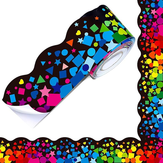 60 Feet Bulletin Board Borders, Self Adhesive Scalloped Confetti Rolled Border Trim Decoration with Strong & Permanent Adhesive for School, Classroom Offices Wall, Desks, Windows, Doors