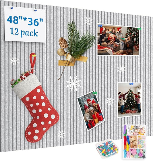 Large Cork Board for Walls, Yunihome 12 Pack 36" x 48" Felt Bulletin Board Wall Tiles for Home Kitchen School Office Wall Decor with Assorted Colors DIY Decorative Push Pins Sets