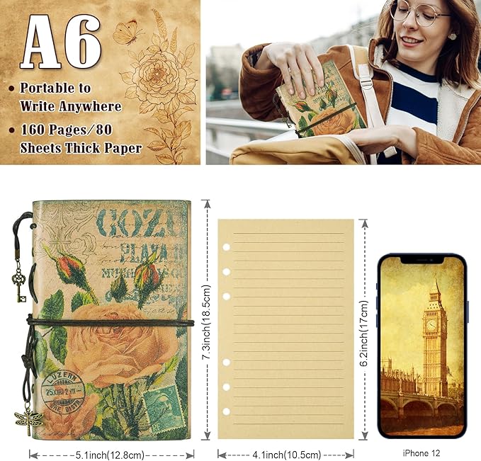 Leather Journal, 7 Pack Journals Notebooks Bulk, Refillable Journals for Writing, Lined Journal for Women Men, Students Gifts, 180 Pages, 7 x 5 inches, Vintage Pendants Travel Journal, Multicolor