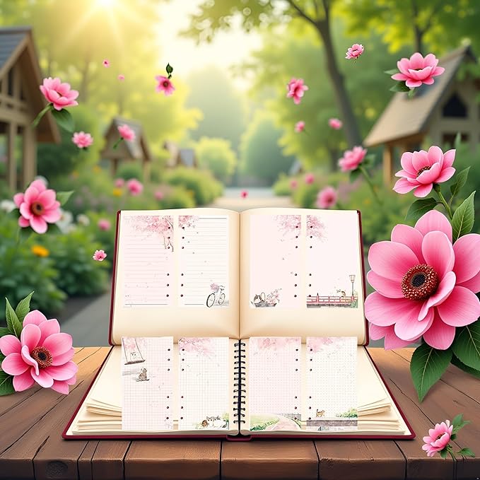 A6 Pink Refill Paper,80 Sheets Loose Leaf Inserts Paper Notebook Binder Line Pages,6 Hole Refill Notebook Blank for 6 Ring Refillable Binder Planner Journal