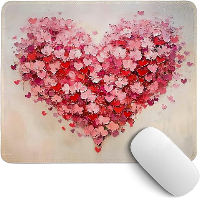 Red Valentine Hearts Mouse Pad,Red Heart Desk Mat,Valentine's Day Mouse Pad For Dorm Home Office Decor,Valentine's Day Gift,10.2x8.3 Inch