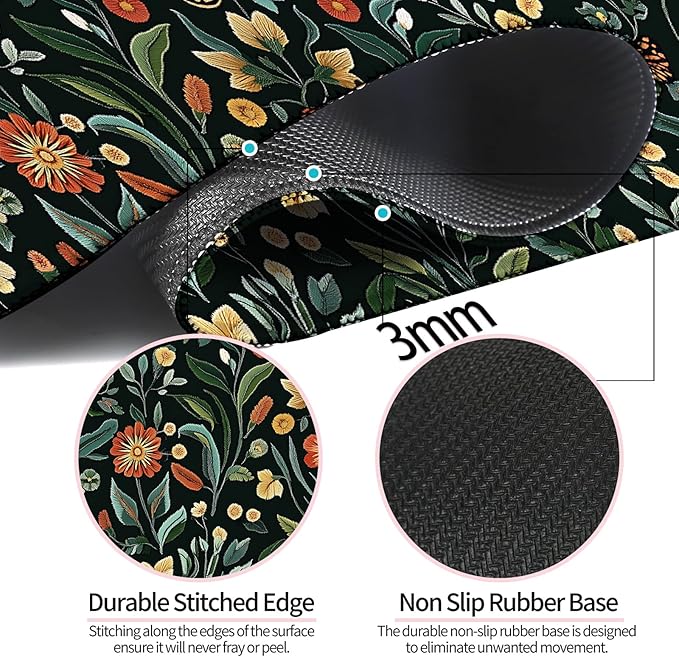 Floral Gaming Desk Mat, Computer Keyboard Large Extended Long Flower Plants Mouse Pad for Office and Home, XL (W19)