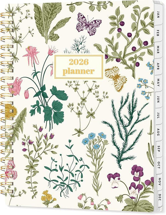 SUNEE 2026 Planner, Weekly and Monthly Calendar Planner, January 2026-December 2026, Daily Agenda with Tabs, Note Pages, Spiral Binding, 6.4"x8.3", Flora
