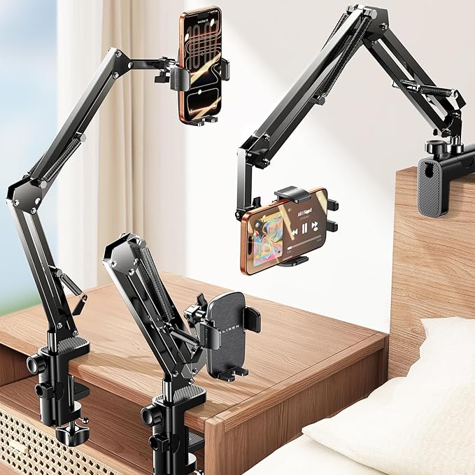 LISEN Gooseneck Phone Holder for Bed Desk [3rd Upgrade] Cell Phone Stand for Desk Bed Gaming Accessories, Gifts for Women Men Seniors Tech Mount for Recording Filming Laying Down Flexible Arm Clamp
