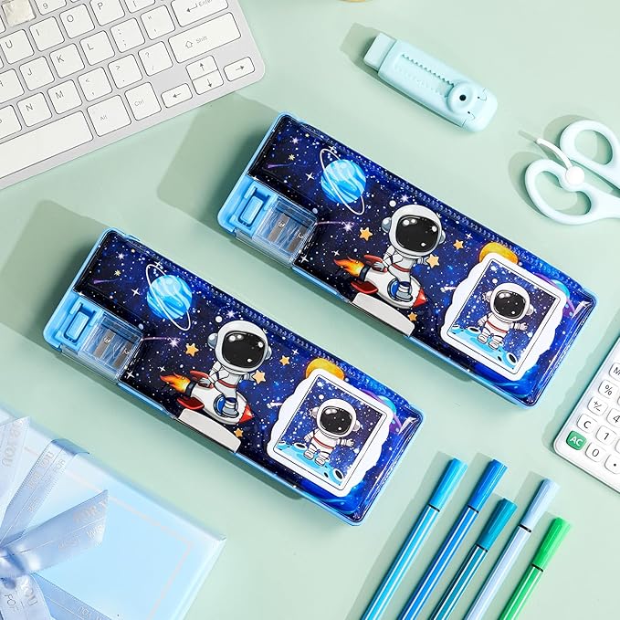 Henoyso Multifunctional Pencil Box for Boys Astronaut Pencil Case with Calculator and Sharpener Cool Cute Pencilcase School Supplies Essentials Christmas Birthday Gift Present for Kids Teens
