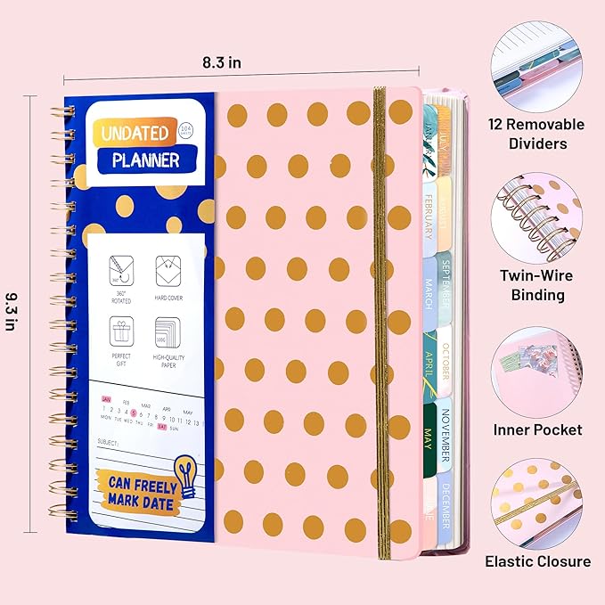 FLYING EAGLE Undated Work Planner Aesthetic Meeting Notebook for Work, Meeting Notes with Dividers Perfect Square Notebook for Women, Pink