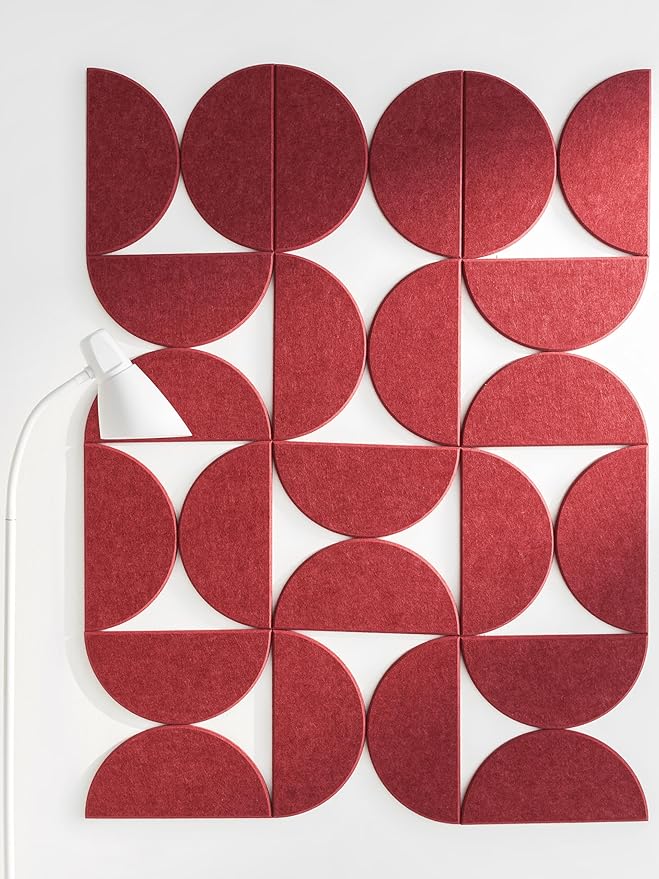 Large Bulletin Board Kit 48x36- Minimalist Wall Art to Replace Your Old Cork Boards for Walls for Office Decor - 24-Pack Semi-Circle Felt Wall Tiles for Home Office Décor (Burgundy)