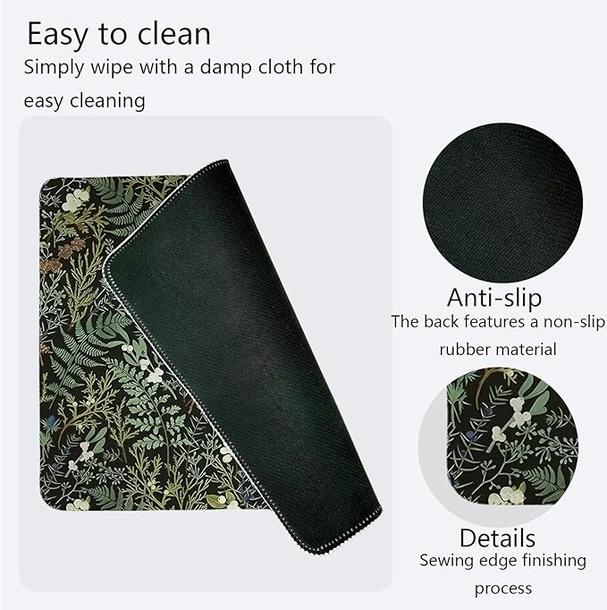 Vintage Dark Green Plant Mouse Pad,Green Fern Leaves Botanical Desk Mat, Wildflower Garden Aesthetic Mouse Pad for Dorm Home Office Desktop Decor,10.2x8.2Inch