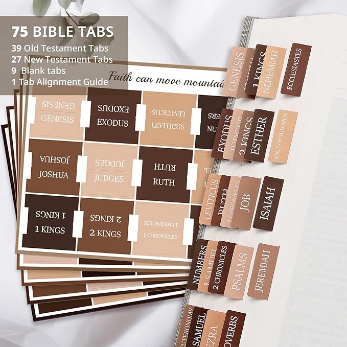 Bible Tabs for Women & Men, Laminated Bible Tabs for Study Bible, Large Print Neutral Bible Tabs for Easy Navigation, Bible Index Tabs, 66 Tabs Old & New Testament, Extra 9 Blank Tabs - Bed of Oak