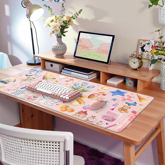 iCasso Extra Large Mouse Pad, Desk Pad Mat,Office Matt for Desktop Protector, Anti-Slip XXL Big Mousepad with Stitched Edges for Laptop Computer Keyboard (Pink)