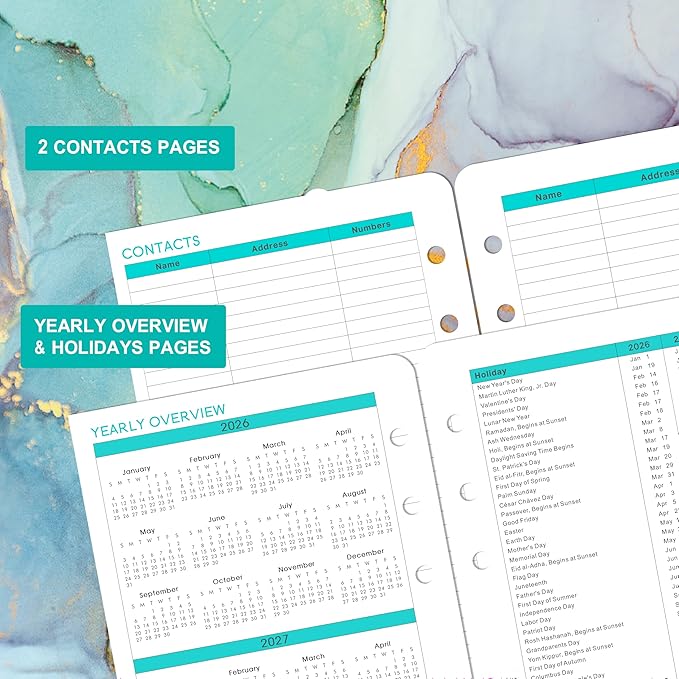 2026 Planner Refills - Planner Refills 2026, JAN 2026 - DEC 2026, A5 Planner Inserts, 2026 Weekly and Monthly Planner Refill, 5.5 x 8.5 inch, 7 Holes - Green