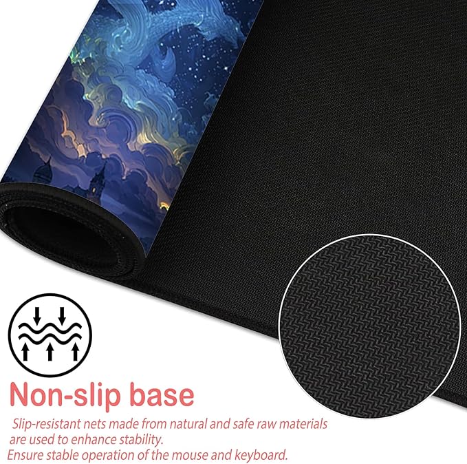 Nuxovilar Dragon Starry Sky Large Mouse Pad Gaming Mouse Pad Polyester 11.8x31.4 Inches for Home, Gaming Room, Office, Mythical Decor for Fantasy Enthusiasts