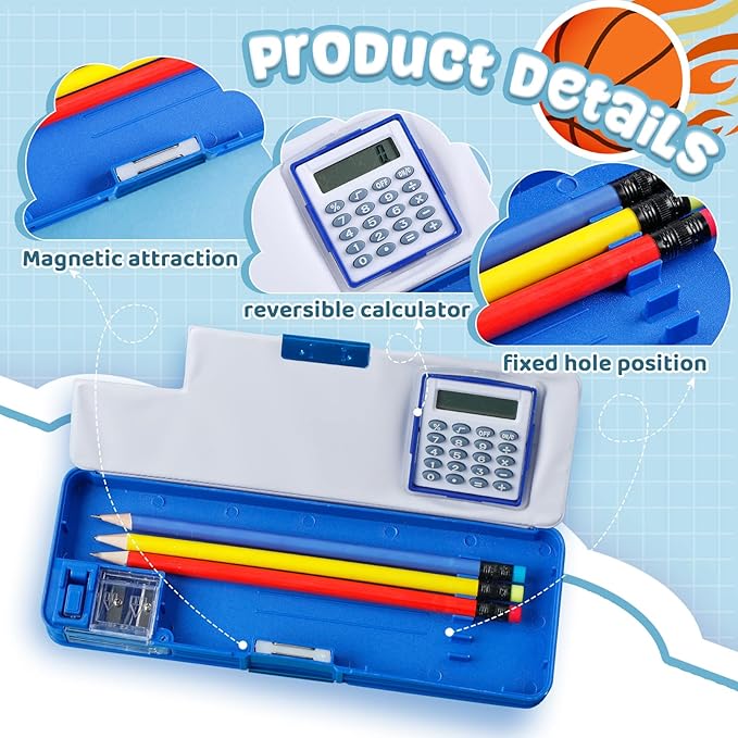 Henoyso Multifunctional Pencil Box for Boys Basketball Pencil Case with Calculator and Sharpener Cool Cute Pencilcase School Supplies Essentials Christmas Birthday Gift Present for Kids Teen