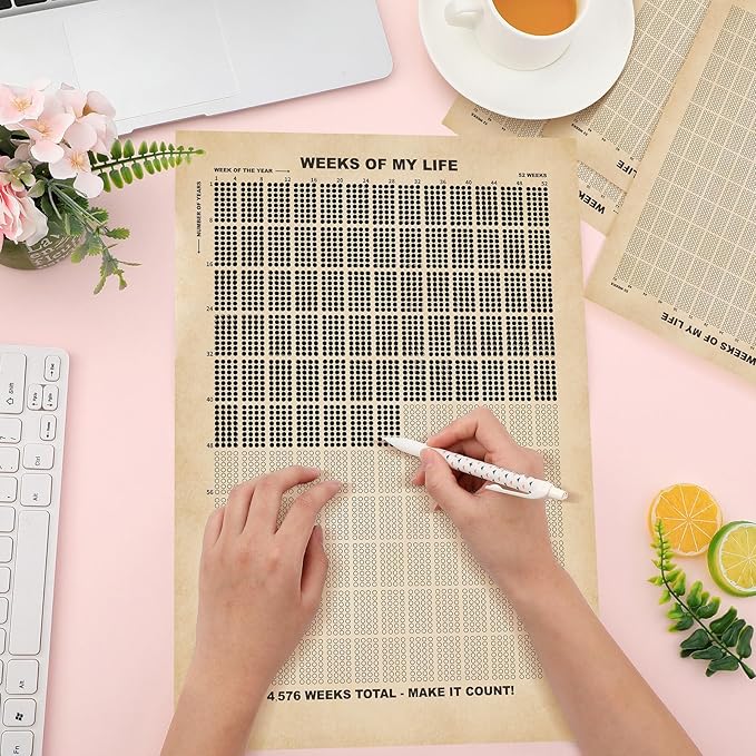 Outus 4 Pieces Life Poster Weeks Calendar Prints Memento Mori Wall Decor Motivational Quotes Wall Art Lifetime Motivational Poster for Habit Tracker Calendar Home Decoration (Beige)