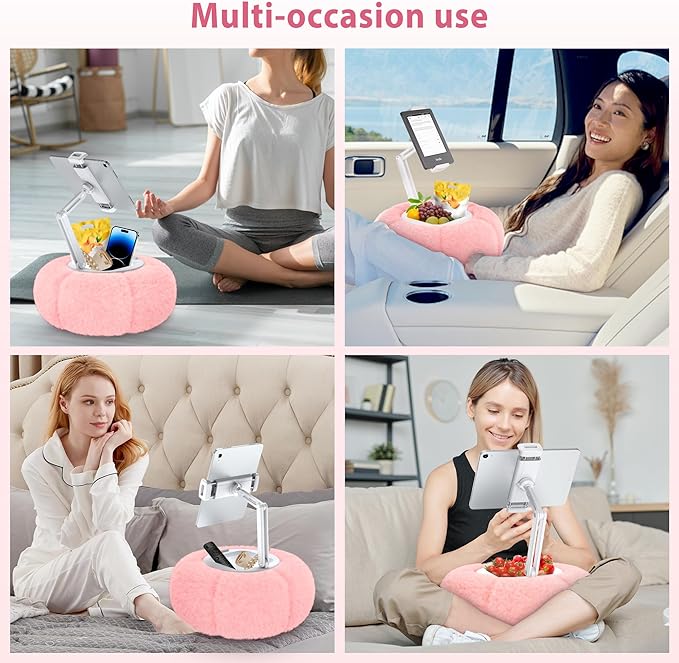 CreaDream Pumpkin Tablet Pillow Stand Holder for Kindle iPad, Adjustable Phone Pillow Stand for Lap Bed with Detachable Snack Bowl, Compatible with 4.7"-13" Tablet, iPad, iPhone, Samsung Tabs, Kindle