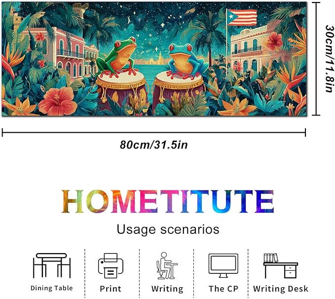 Large Mouse Pad Gaming Mousepad 31.5 x 11.8 Inch Keyboard Desktop Mat Diatomite XL Mouse Pad for Home and Office Desk Accessories with Tropical City Drum Frog Artwork and Smooth Diatomite