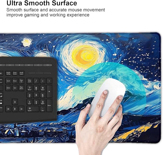 Black Cat Art Night Starry Sky Large Mouse Pad, Desk Mat Computer Keyboard Pad Non-Slip Rubber Base Waterproof with Stitched Edges for Laptop Gaming, Office & Home 31.5 x 11.8 Inch (XL-23)
