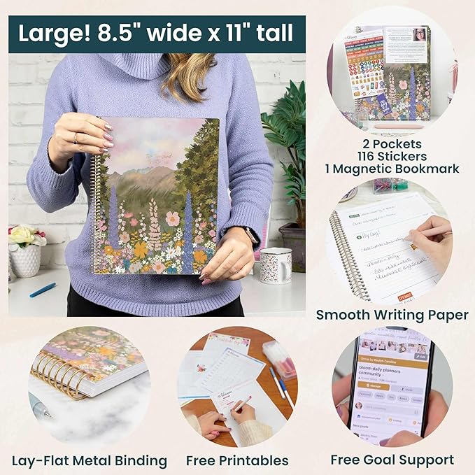 bloom daily planners 2026 Planner (January to December) - 8.5” x 11” Weekly & Monthly Dated Agenda Organizer Book with Stickers & Tabs - Flexible Soft Cover - Wildflower Mountainside