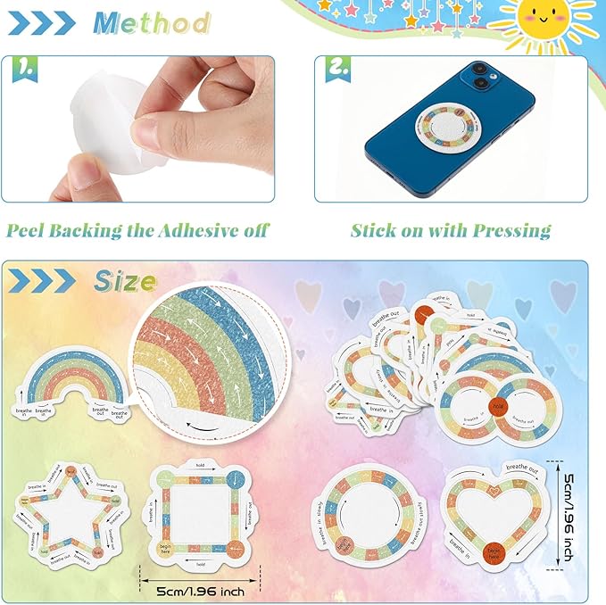 36 Pcs Anxiety Sensory Stickers Strips Adhesive Textured Mental Health Calm Stickers Mindfulness Fidget Decals Stress Anxiety Relief Items for Therapy Office Desk(Retro Breath Style)