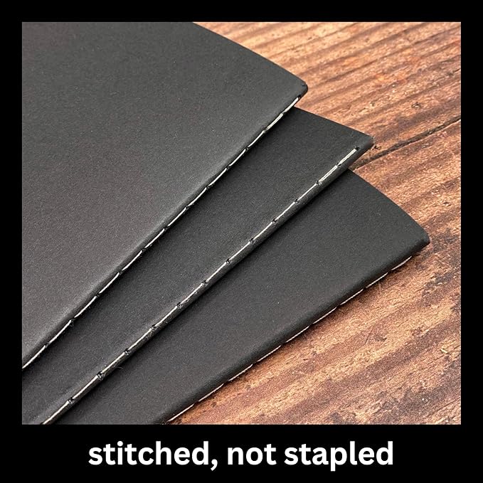 RICCO BELLO Travelers Notebook Refill Inserts, Lined, Black Kraft Cover, 4.25 x 8.25 inches (Set of 3)