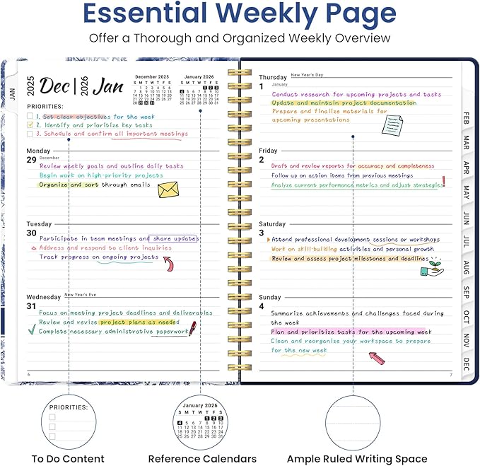 2026 Planner, Weekly and Monthly Planner for Women, Jan 2026 - Dec 2026 Pretty 2026 Calendar Planner with Monthly Tabs, Inner Pocket, Spiral Binding, Perfect for Office Home School - 6.3" x 8.5", Forest Etching