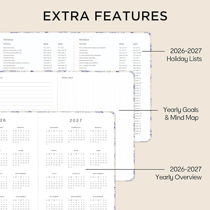 And Per Se Undated Planner – A5 Weekly & Monthly Goal Planner for 72 Weeks (1.5 Years) – Hardcover with Monthly Tab Stickers, Back Pocket & Habit Tracking (Blue Flowers)