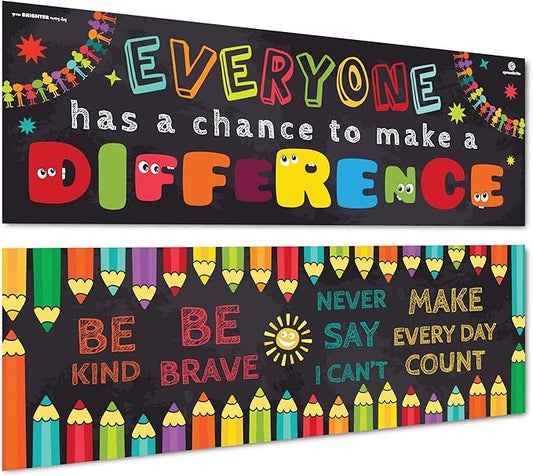 Sproutbrite Classroom Banner and Posters for Decorations - Educational, Motivational and Inspirational Growth Mindset for Teacher and Students