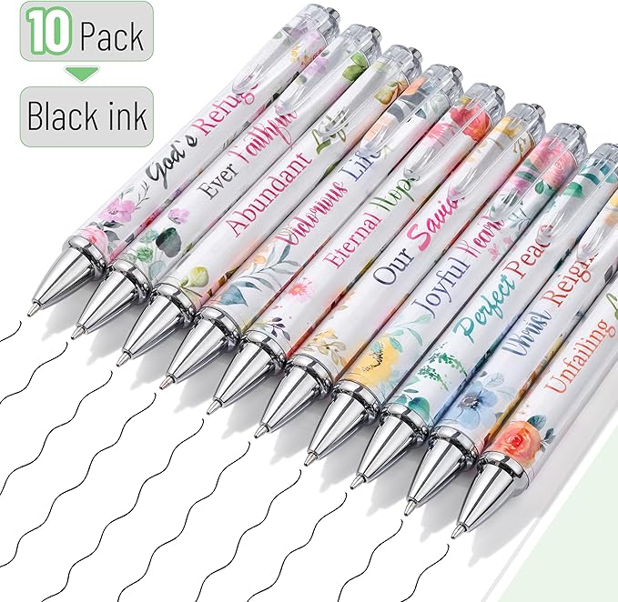 Mr. Pen Christian Pen Set, 10 Pack, Faith Blossoms, Black Ink, Bible Verse Pens, Ballpoint Pens