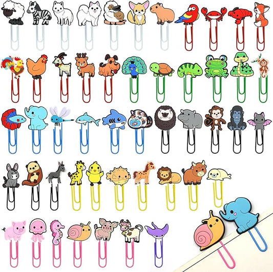 Cute Paper Clips, 50Pcs Cute Animals Bookmark Paperclips Bulk Metal Fun Cat Dog Planner Clip Charm Clamp Desk Accessories Stationery Colorful Office Supplies gifts for Student Teacher Party Decorative