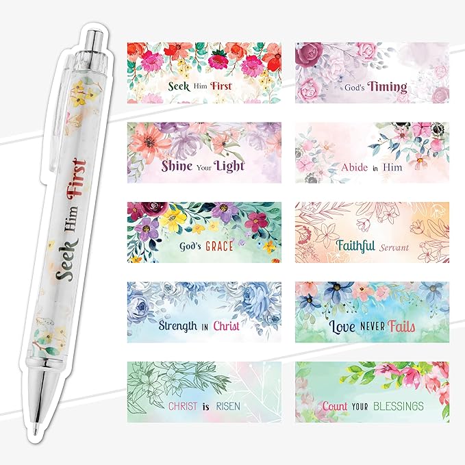 Mr. Pen- Christian Pen Set, 10 Pack, Floral Serenity, Black Ink, Bible Verse Pens for Women, No Bleed Through, Ballpoint, Inspirational