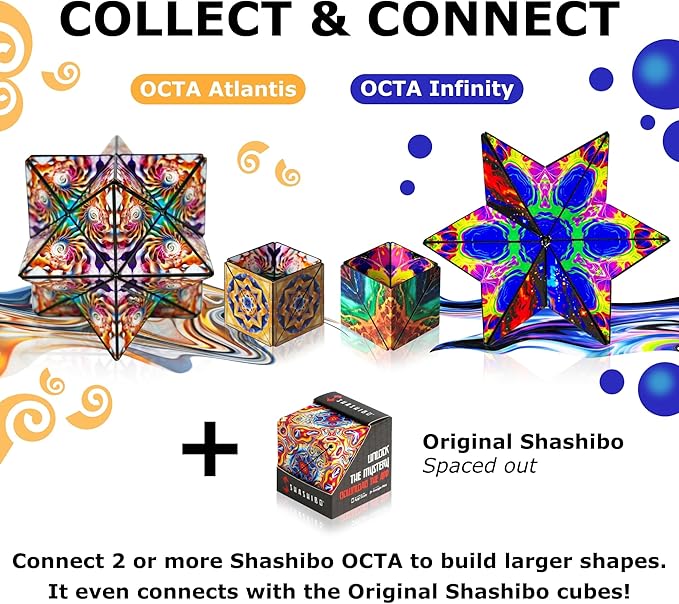 Shashibo Octa Shape Shifting Box - STEM Fidget Toy with Ultra Strong Magnets, Perfect Sensory Gift for Kids, Teens, and Adults – Pairs w/All Shashibo Cubes (Atlantis)