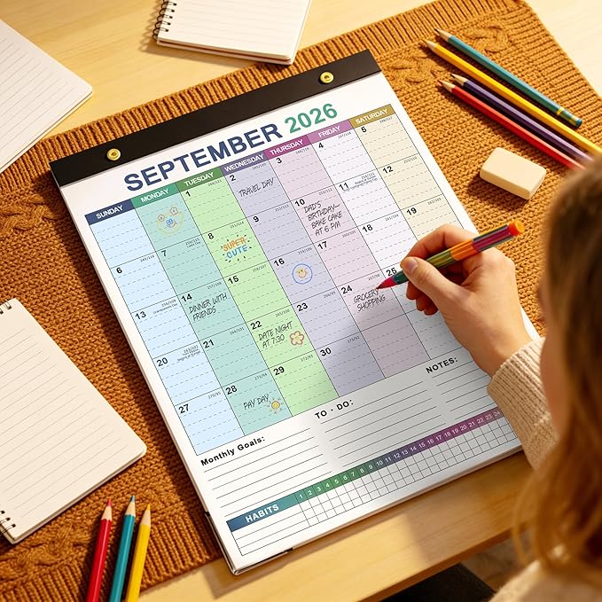 Desk Calendar 2026-2027, 18 Months Calendar from Jan. 2026 to Jun. 2027, 11" x 14" Desktop/Wall Monthly Calendar with Corner Protectors, Ample Space & Habit Tracker for Home School Office