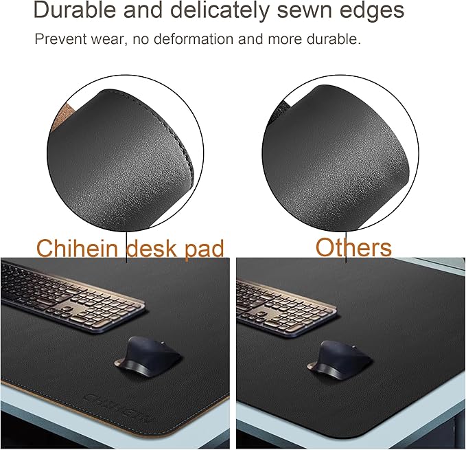 Chihein 71" x 35" 4XL PU Leather Desk Mat (Black/Gray), Huge Mouse Pad, Dual Sided Desk Pad Protector, Waterproof Writing Blotter for Gaming/Office/Home
