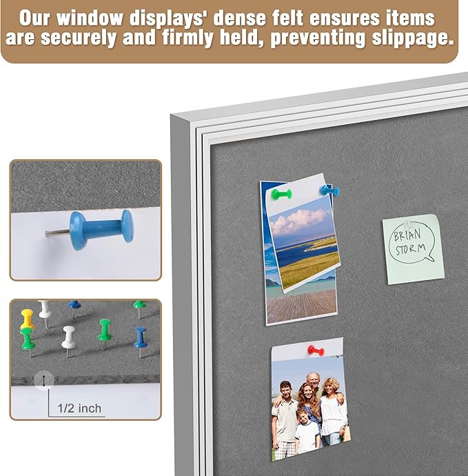 Mifuro 48"x34" Enclosed Bulletin Board, Outdoor Lockable Weather-Resistant Aluminum Cork Noticeboard for School & Office, Silver Frame w/Grey Flet