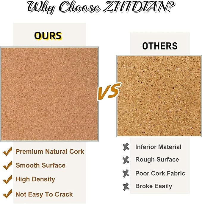 Cork Board Roll 48" x 24", 1/4" Thick Non-Adhesive Decorative Large Corkboard Bulletin Board Sheet for Walls/Office, ZHIDIAN 2' x 4' Premium Frameless Natural Cork Board for DIY Projects