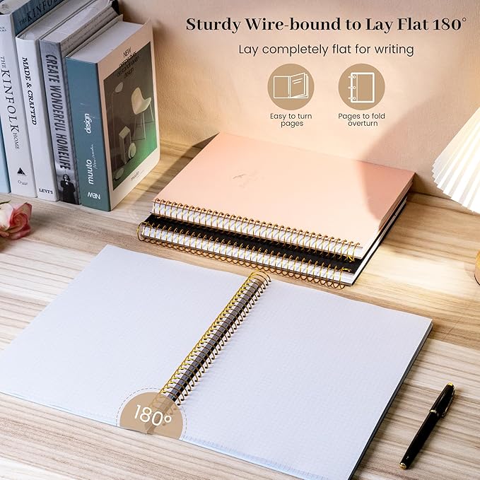 FLYING EAGLE 8.5 x 11 Large Graph Notebook Journal Spiral Graph Grid Notebook 210 Pages Hardcover Notebook Engineering Paper Notebook Graphing Notebook for Men Women, Pink