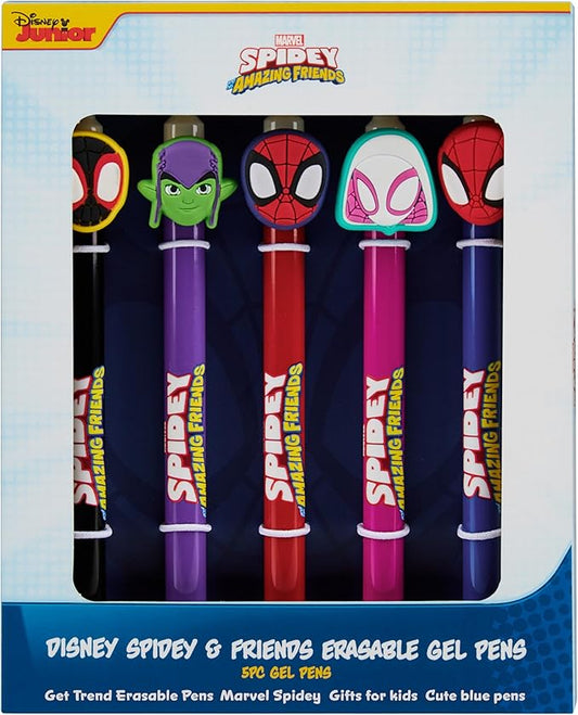 Get Trend Marvel Spidey 5pcs Erasable Gel Ink Pens Cute Writing Pens for Kids Fun Stationery Set Kawaii Journaling Supplies Gift Set Cool Pen Gifts for Kids (Spidey)