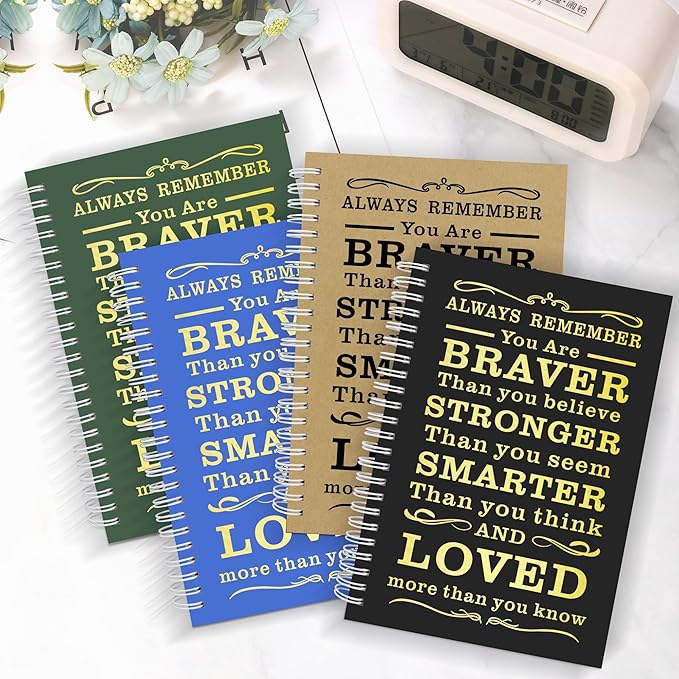 4Pcs Blank Spiral Notebook,Inspirational Gifts A5 Hardcover Sketch Book,Art Sketchbook for Drawing, Unlined, Plain Sketch Book for Women Men Work Writing,160 Pages (4, Blank Page mix dark)