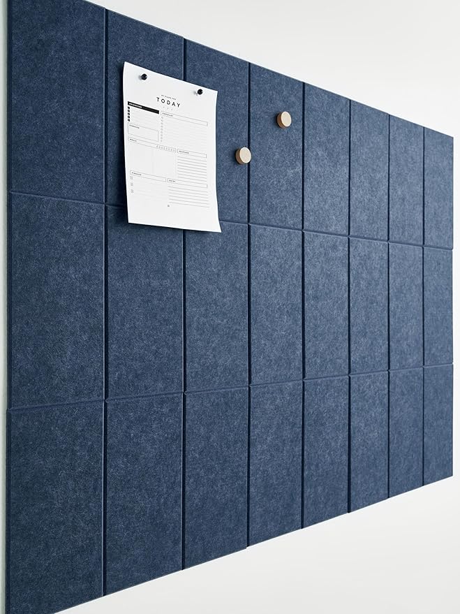 Large Bulletin Board 48x36- Office Wall Organizer to Replace Your Old Cork Boards for Walls for Office Decor - 24-Pack Felt Wall Tiles for Use in Home Office Decor as Photo Board (Indigo)