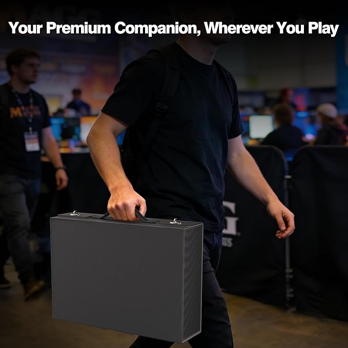 Kabinka Trading Card Storage Box with Handle & Mechanical Latch,5-Row 3900+ Commander MTG Card Case with Sealed Display Window,Top loaders Organizer Deck Box for MTG/TCG/PTCG/Sports Cards (Black)