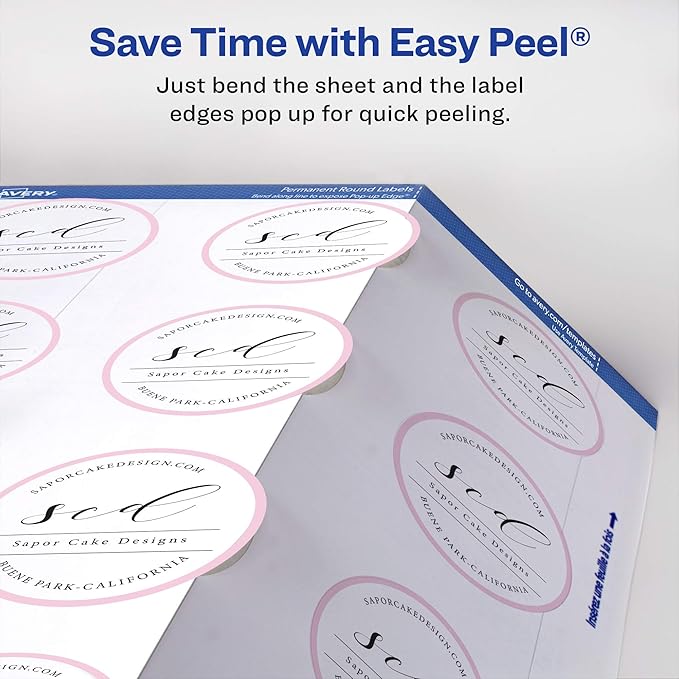 Avery Printable Round Labels with Sure Feed, 2.5" Diameter, Glossy White, 90 Customizable Labels (22830)