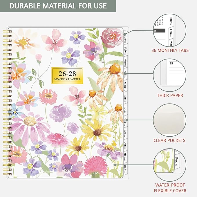 Monthly Planner 2026-2028, 36 Months Calendar Planner 2026-2028 from Jan 2026 – Dec 2028, 8.5'' x 11'' with Ruled Spread, Flexible Cover, Spiral Wirebound, Pocket, Coated Tabs, Notes ＆ Habit Tracker