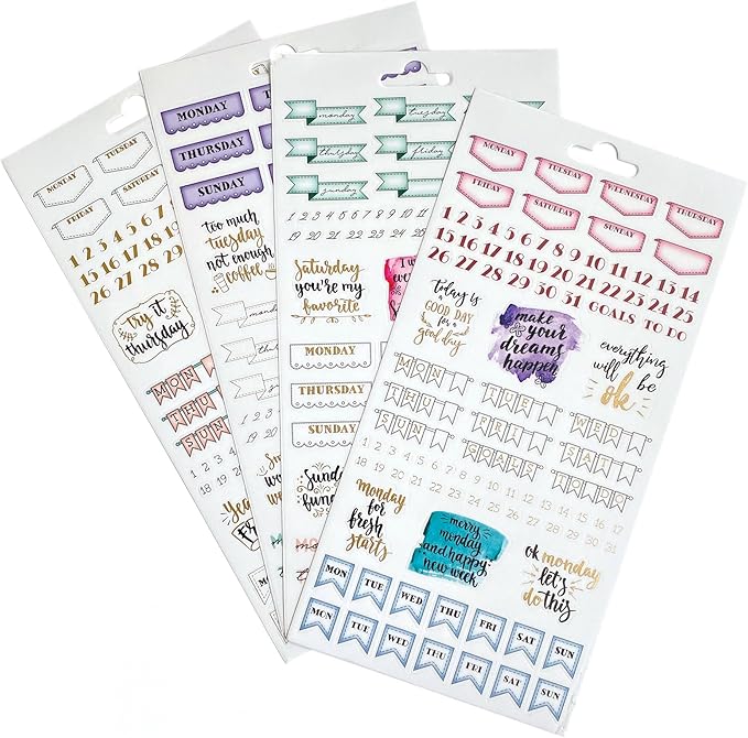 Paper House Productions Planner Sticker Essential Set of 4 Packs of 4 Sticker Sheets for Planners, Journaling and Crafting