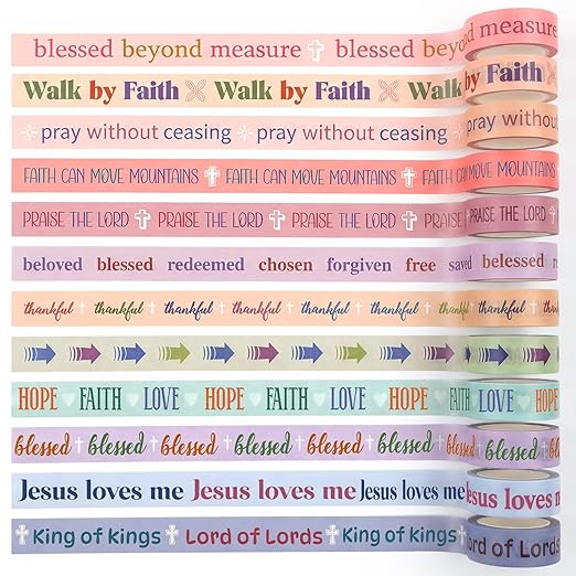Janlaugh 24 Rolls Christian Washi Tape Gifts Bulk Religious Inspirational Scripture Prayer Supplies Bible Verse Tape for Bible Study Journaling Crafting Valentine's Day Women Gifts
