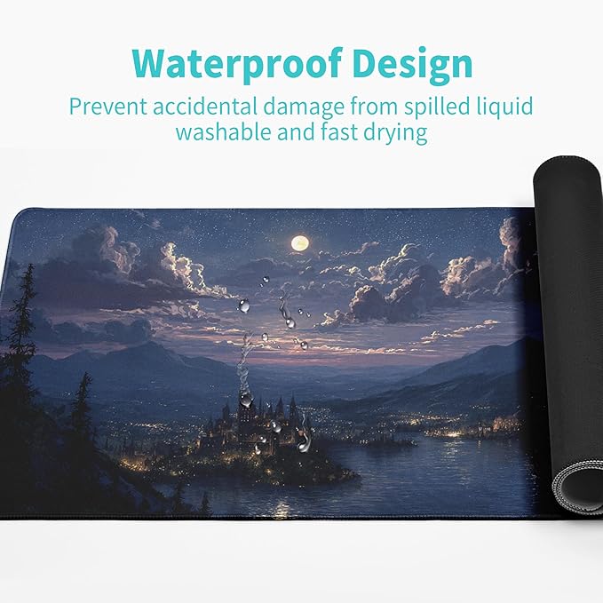 Fantasy Castle Gaming Mouse Pad Large Desk Mat Extended Keyboard Mouse Pad Anime Mousepad with Non-Slip Base and Stitched Edge Mouse Mat Desk Pad 31.5 x 11.8 Mouse Pads for Desk Home Office Gaming