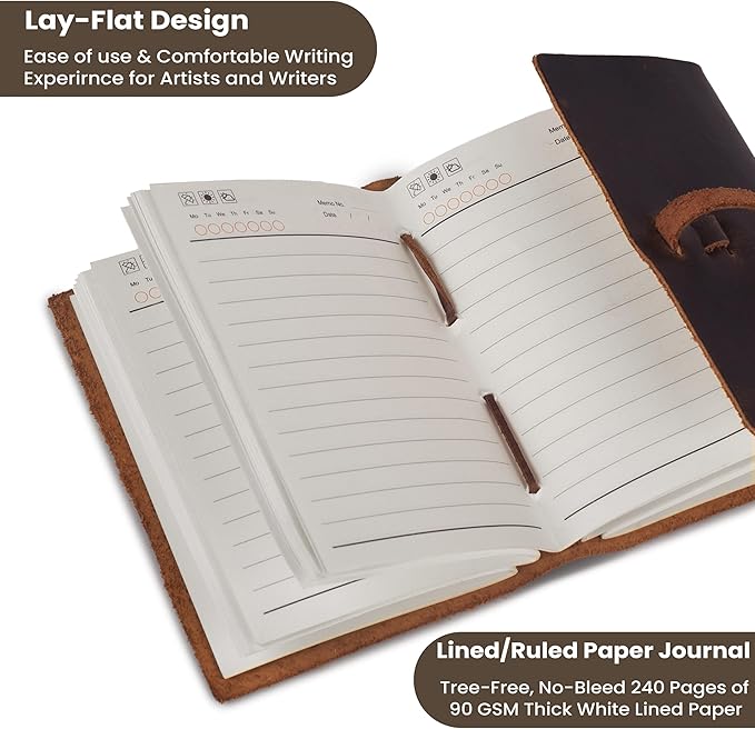 LEATHER VILLAGE Vintage Leather Journal 6"x4" - Brown | 240 Lined Pages | Rustic Notebook for Travel, Office & Personal Use | Handmade College Ruled Diary for Men & Women